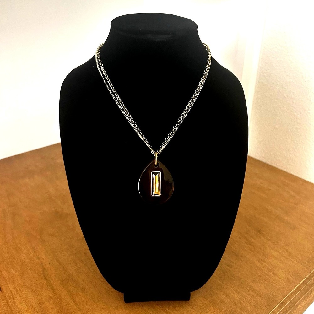 Kenneth Cole New York Tortoise Shell Resin Amber Crystal Double Chainโ Necklace